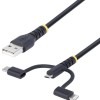 Startech RLTCUB1MBK RUGGED USB MULTI CHARGING CABLE USB TO LIGHTNING/MICRO-USB/TYPE-C
