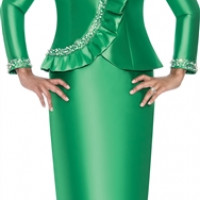 GMI 2pc Twill Ruffle Pearl & Crystal Trim Plus Size Skirt Suit best for church wear.