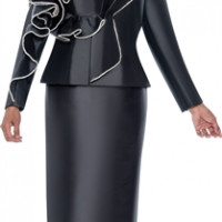 GMI 2pc Twill Ruffle Plus Size Skirt Suit ensuring a comfortable fit and elegant drape.