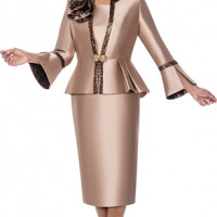 GMI 3pc Twill Animal Trim Plus Size Skirt Suit best for Church Wear and Formal Events.