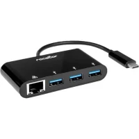 Rocstor Y10A262-B1 USB-C TO ETHERNET ADAPTER 3-PORT USB 3.0 HUB USB-C 60W PD