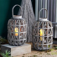 Farmhouse Decor Wicker Lanterns (Set of 4) Large Retro Rustic Rattan Lantern Woven Willow