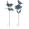 Iron Metal Cut Out Bird and Flower Garden Stake (Set of 2)