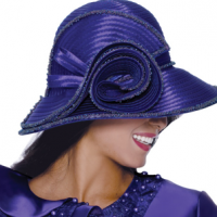 GMI Wide-Brimmed Dress Hat Size 01 Purple Color features a structured brim with a gently curved edge adorned with textured fabric and decorative trim along the edges