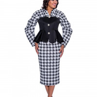 GMI Church Dress Plus size Skirt Suit sophisticated coordinated outfit featuring a striking black-and-white houndstooth pattern