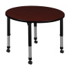 Regency 42 in. Kee Round Height Adjustable Mobile Classroom Table Mahogany