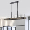 Warehouse of Tiffany HM221-6FWG Rudi 6-Light Linear Chandelier with Clear Glass Cylinder Shades Forged Black Plus Imitation Wood Grain