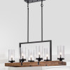 Warehouse of Tiffany PD002-6BR 6-Light The Barn Sonoma Wood & Metal Linear Chandelier with Seeded Glass Shades - Gray