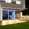 Aleko Motorized LED 16 x 10 ft. Half Cassette Retractable Awning, Red & White Stripes