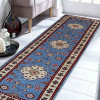 2 ft. 6 in. x 10 ft. Hand Knotted Afghan Wool & Silk Kazak Runner Rug, Blue & White