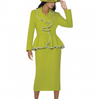 GMI Church Dress Lime Green Plus Size Skirt Suit Featuring Classic Peplum Jacket Fitted Pencil Skirt and Complementary Hat for Faithful Elegance