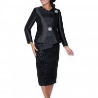 GMI Church Dress Size 18 Black Color Classic Brooch Ensemble skirt suit a formal outfit composed of the jacket and the skirt.
