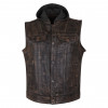 Vance Leather Distressed Brown Motorcycle Club Leather Vest with Hoodie