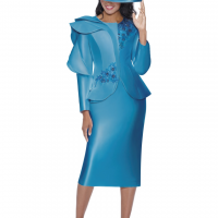 GMI Plus-Size Church Dress Skirt Suit with elaborate layered detailing on the jacket floral embellishments a matching pencil skirt