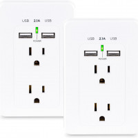 Cyber Power MP18HO007 2-PACK, 2-OUTLET, WALL-TAP WITH 2 USB CHARGING PORTS 2.1A (SHARED), WHITE