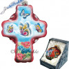 GDeBrekht Butterflies Cross In Blue Glass Ornament