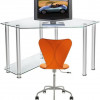 RTA Home and Office Clear Tempered Glass and Aluminum Corner Computer Desk