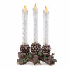 LED Taper Candle with Pine Branch and Pinecone Base 15.5