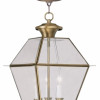 Livex 3 Light Outdoor Hanging Lantern in Antique Brass