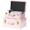 Vintiquewise QI003982-PK Decorative Tufted Velvet Suitcase Treasure Chest Pink - Set of 2