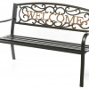 Gardenised 34 x 50 x 24 in. Steel Outdoor Patio Garden Park Bench with Cast Iron Welcome Backrest Black