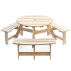 Gardenised Wooden Outdoor Round Picnic Table with Bench for Patio 6-Person with Umbrella Hole Natural