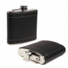 I13-2 6 oz Hip Flask, Black - Stainless Steel & Traditional Genuine Leather