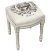 123 Creations Grey Paris Crest Upholstered Wooden Vanity Stool Antique White