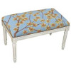 123 Creations 100 Percent Wool Blue Blossoms Needlepoint Upholstered Solid Wood Bench - Antique White Wash