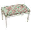 123 Creations 100 Percent Wool Green Blossoms Needlepoint Upholstered Solid Wood Bench - Antique White Wash