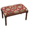 123 Creations 100 Percent Wool Oriental Floral Needlepoint Upholstered Solid Wood Bench - Wood Stain