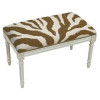 123 Creations Brown Zebra Stripes Upholstered Linen Solid Wood Bench with Nailheads - Antique White