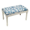 123 Creations Navy Cathay Upholstered Wooden Bench Antique White
