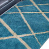 Glitzy Rugs 10 x 14 ft. Hand Tufted Shag Polyester Geometric Rectangle Area Rug, Turquoise & White