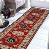 Glitzy Rugs 2 ft. 6 in. x 10 ft. Handmade Kazak Hand Knotted Afghan Wool & Silk Runner Rug, Red & Cream