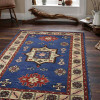 Glitzy Rugs 5 x 8 ft. Hand Knotted Afghan Wool & Silk Kazak Rectangle Area Rug, Aqua & White
