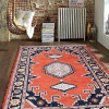 Glitzy Rugs 2 ft. 6 in. x 10 ft. Handmade Kazak Hand Knotted Afghan Wool & Silk Runner Rug, Dark Orange & Navy