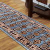 Glitzy Rugs 2 ft. 6 in. x 10 ft. Hand Knotted Afghan Wool & Silk Kazak Runner Rug, Aqua & Cream