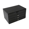 Black Leather 4 Level Jewelry Box with Multi Compartments