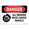 Danger All Drivers Must Chock Wheels OSHA Aluminum Sign