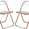 LeisureMod 30 x 19 x 18.5 in. Lawrence Acrylic Folding Chair with Orange Metal Frame Orange - Set of 2