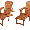 W Home 50 in. Oceanic Collection Adirondack Chaise Lounge Chair Foldable, Cup & Glass Holder, Walnut - Set of 2