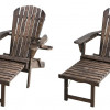 W Home 70 in. Oceanic Collection Adirondack Chaise Lounge Chair Foldable, Cup & Glass Holder, Dark Brown - Set of 2