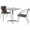 Flash Furniture TLH - ALUM - 24SQ - 020CHR2 - GG 23.5 in. Square Aluminum Indoor - Outdoor Table - 2 Rattan Chairs