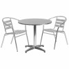Flash Furniture TLH - ALUM - 32RD - 017BCHR2 - GG 31.5 in. Round Aluminum Indoor - Outdoor Table - 2 Slat Back Chairs