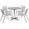 Flash Furniture TLH - ALUM - 32RD - 017BCHR4 - GG 31.5 in. Round Aluminum Indoor - Outdoor Table - 4 Slat Back Chairs