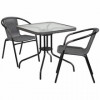 Flash Furniture 28 in. Rattan Edging Square Glass Table & 2 Stack Chair Gray