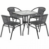 Flash Furniture 28 in. Rattan Edging Square Glass Table & 4 Stack Chair Gray