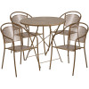 Flash Furniture 30 in. Round Gold Indoor-Outdoor Steel Folding Patio Table Set with 4 Round Back Chairs