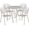 Flash Furniture 30 in. Round Light Gray Indoor-Outdoor Steel Folding Patio Table Set with 4 Round Back Chairs